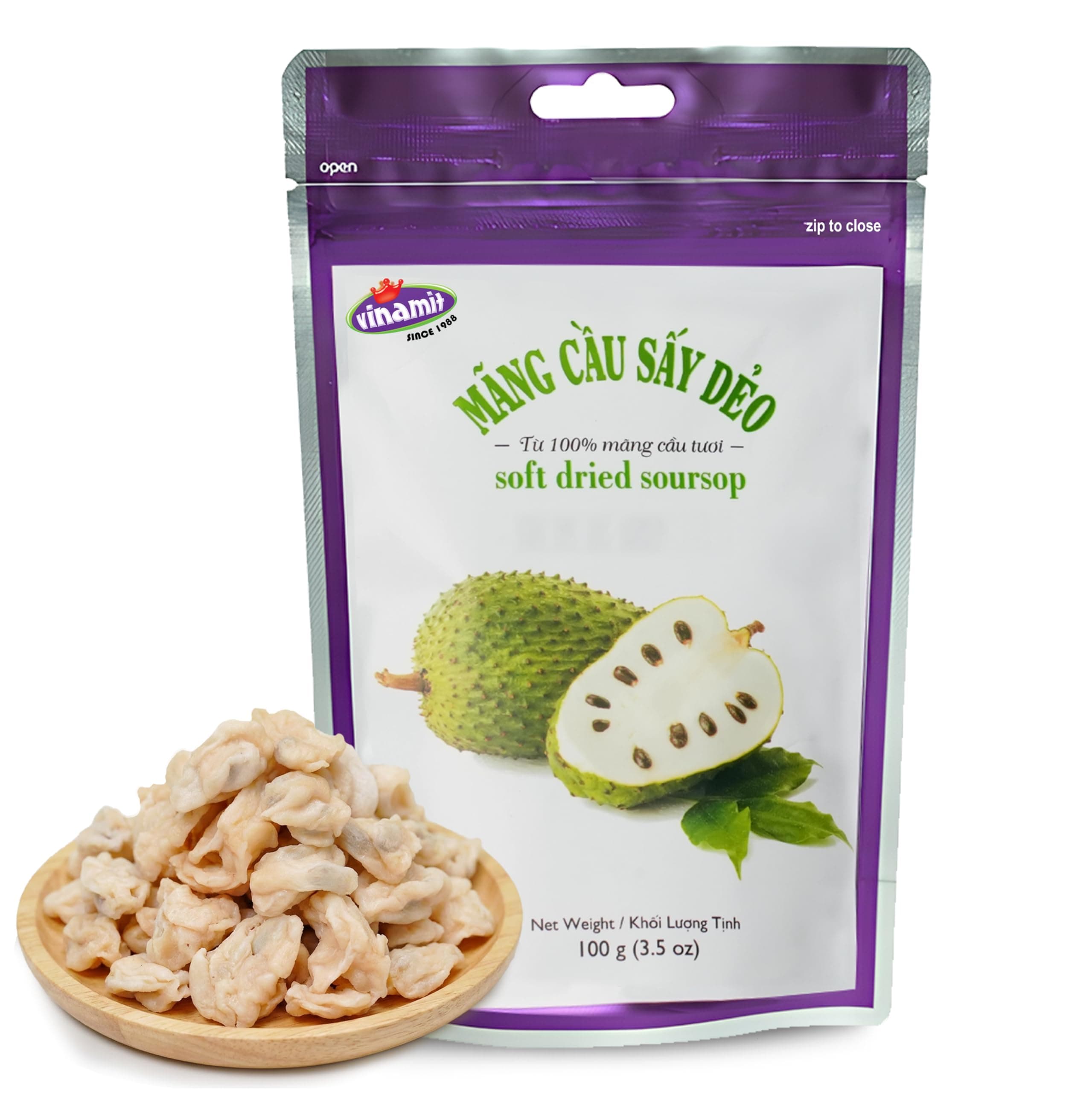 - Vinamit Soft Dried Soursop | Soursop Fruit 3.5 oz bag | Natural Tropical Fruit Snack | Vegan, Gluten-Free, Non-GMO | High in Fiber, Ideal for Travel & Clean Eating | The Product Contains Seeds
