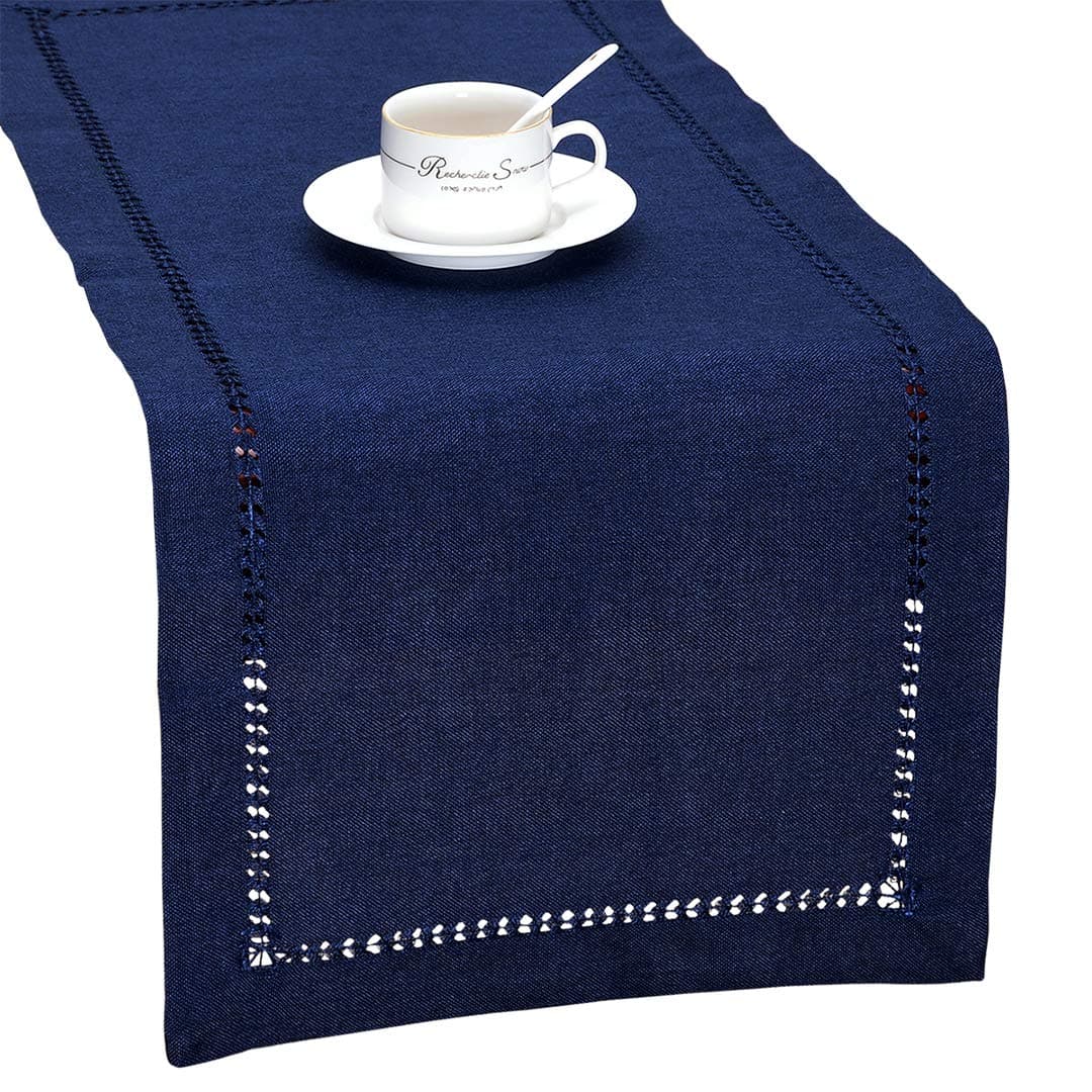Grelucgo Handmade Hemstitch Solid Navy Blue Nautical Rectangular Table Runner Or Dresser Scarf (14 x 48 Inch)