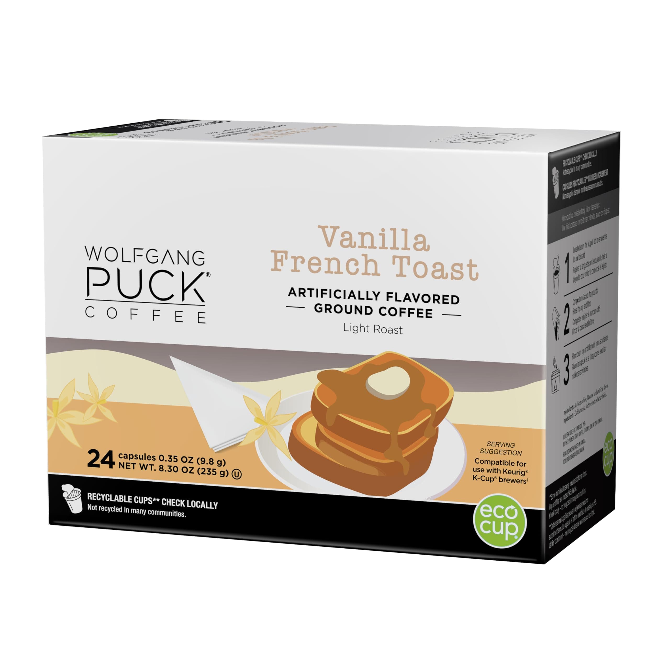 Wolfgang Puck Coffee Single Serve Capsules, Medium Roast, Compatible with Keurig K-Cup Brewers, Vanilla French Toast 24 Count