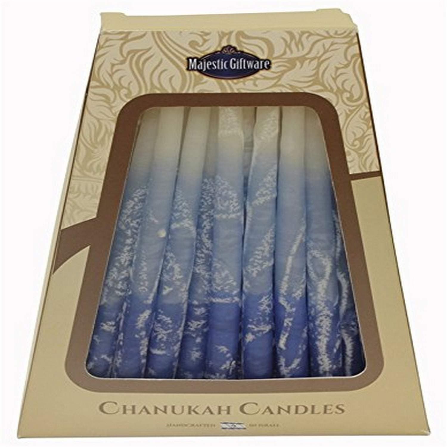 Majestic GiftwareMulticolor Hanukkah Candles - CP18 | 45 Dripless Handcrafted Chanukah Candles for All 8 Nights of Hanukkah | Manufactured by Safed Candle Company in Israel (Dipped Blue/White)