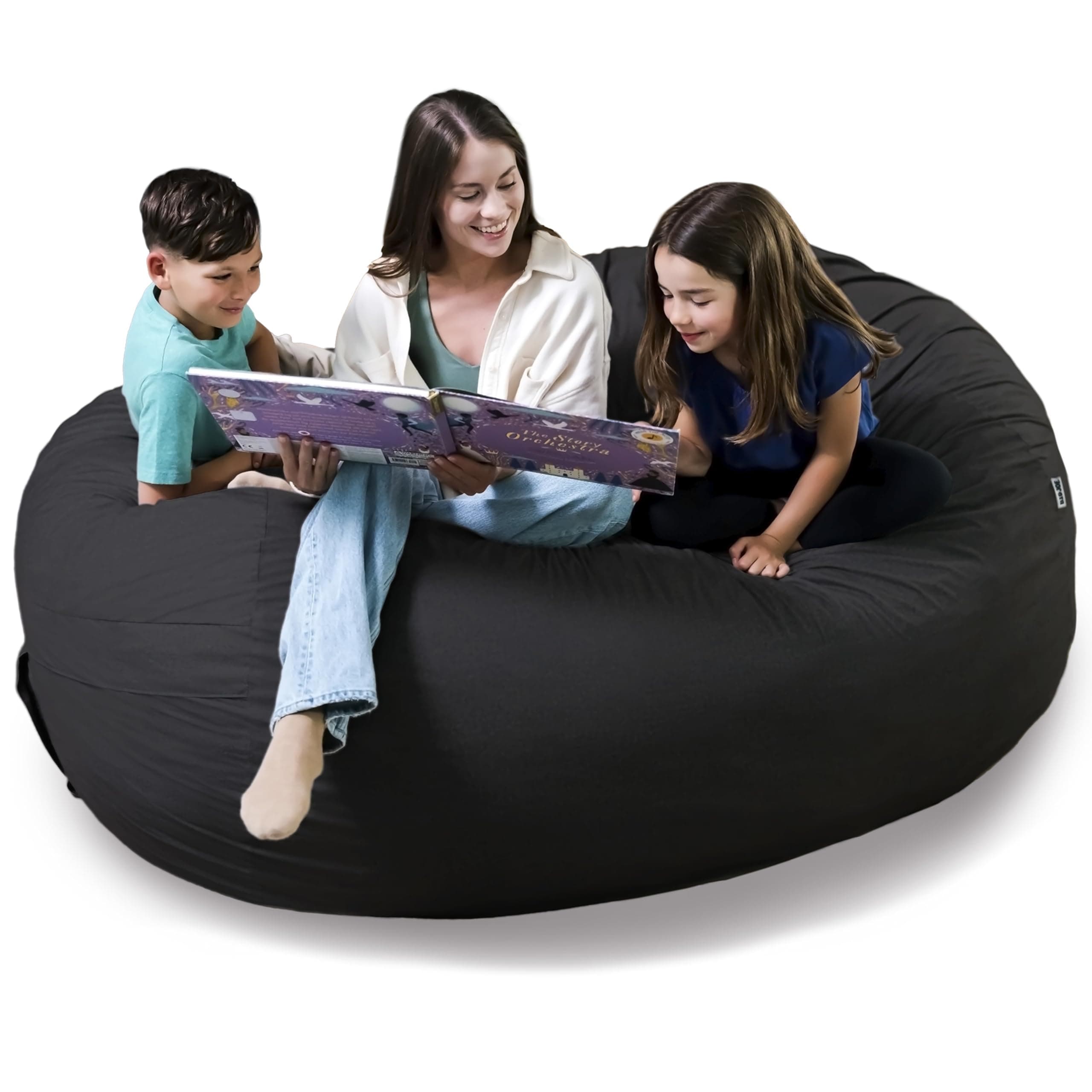Fuf 8Ft Giant Foam Bean Bag Chair, Oversized Couch with Removable Cover for Kids, Teens, Adults, Onyx Lenox, 8 foot