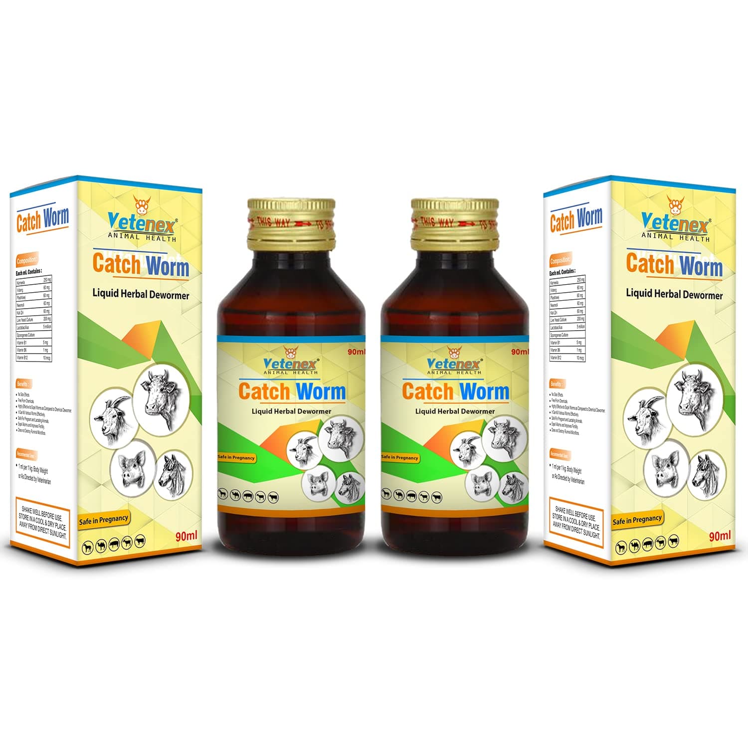 Catch Worm - Herbal Dewormer for Cattle, Cow, Buffalo, Goat, Sheep, Pig, Horse and Camel - (Pack of 2)