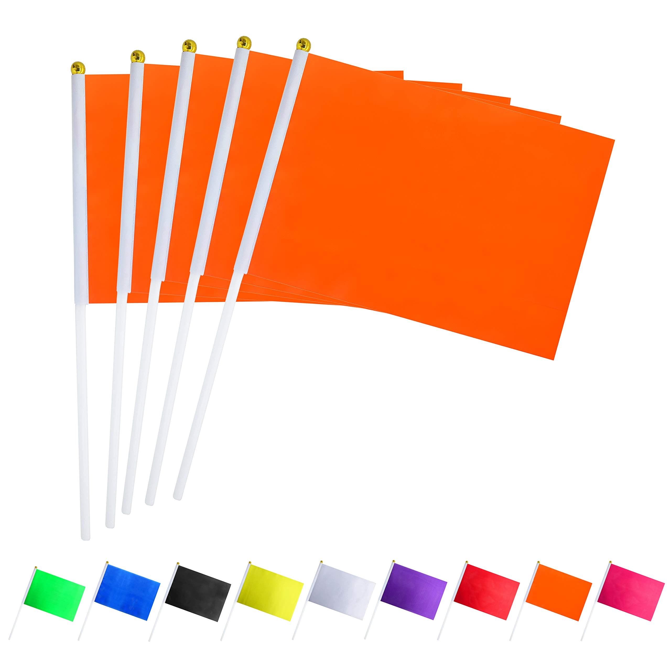 Consummate 25 Pack Solid Orange Flag Small Mini Plain Orange DIY Flags On Stick,Party Decorations for Parades,Grand Opening,Kids Birthday,Party Events Celebration, 8.2 x 5.5 inchs,11.8 inchs