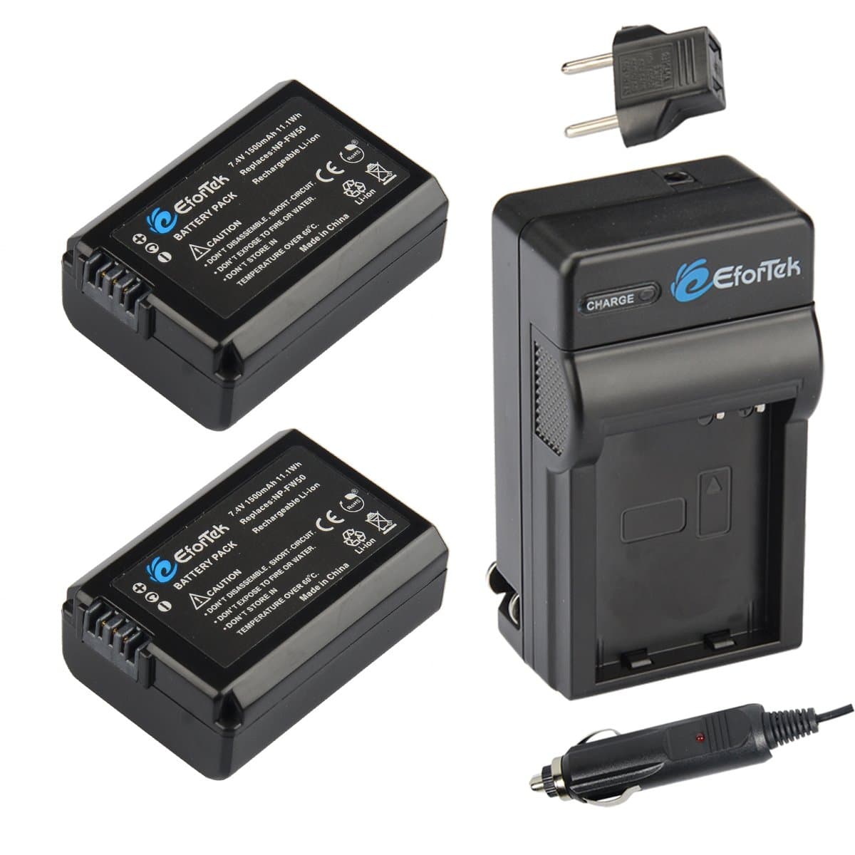 NP-FW50 Efortek Replacement Battery Charger Set for Sony A6000, A6500, A6300, A7, A7II, A7SII, A7S, A7S2, A7R, A7R2, A7RII, A55, A5100, RX10, RX10II