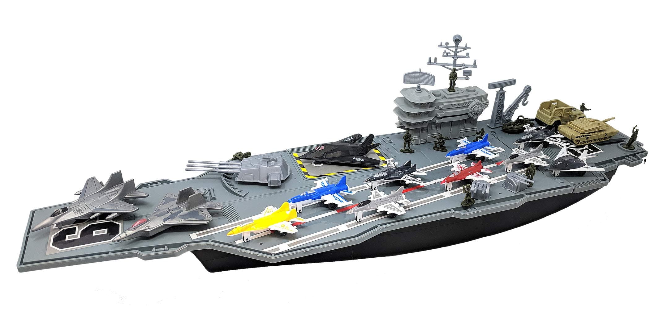 27 Inch Aircraft Carrier with Fighter Jets Vehicles and Mini Soldiers and Bonus 9 Fighter Jets