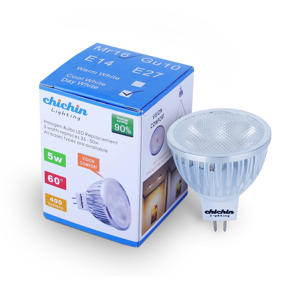 ChiChinLighting® LED MR16 Spotlight 12V 5W (400 Lumen - 50 Watt Equivalent) 6000K Day White Cool White 60 degree