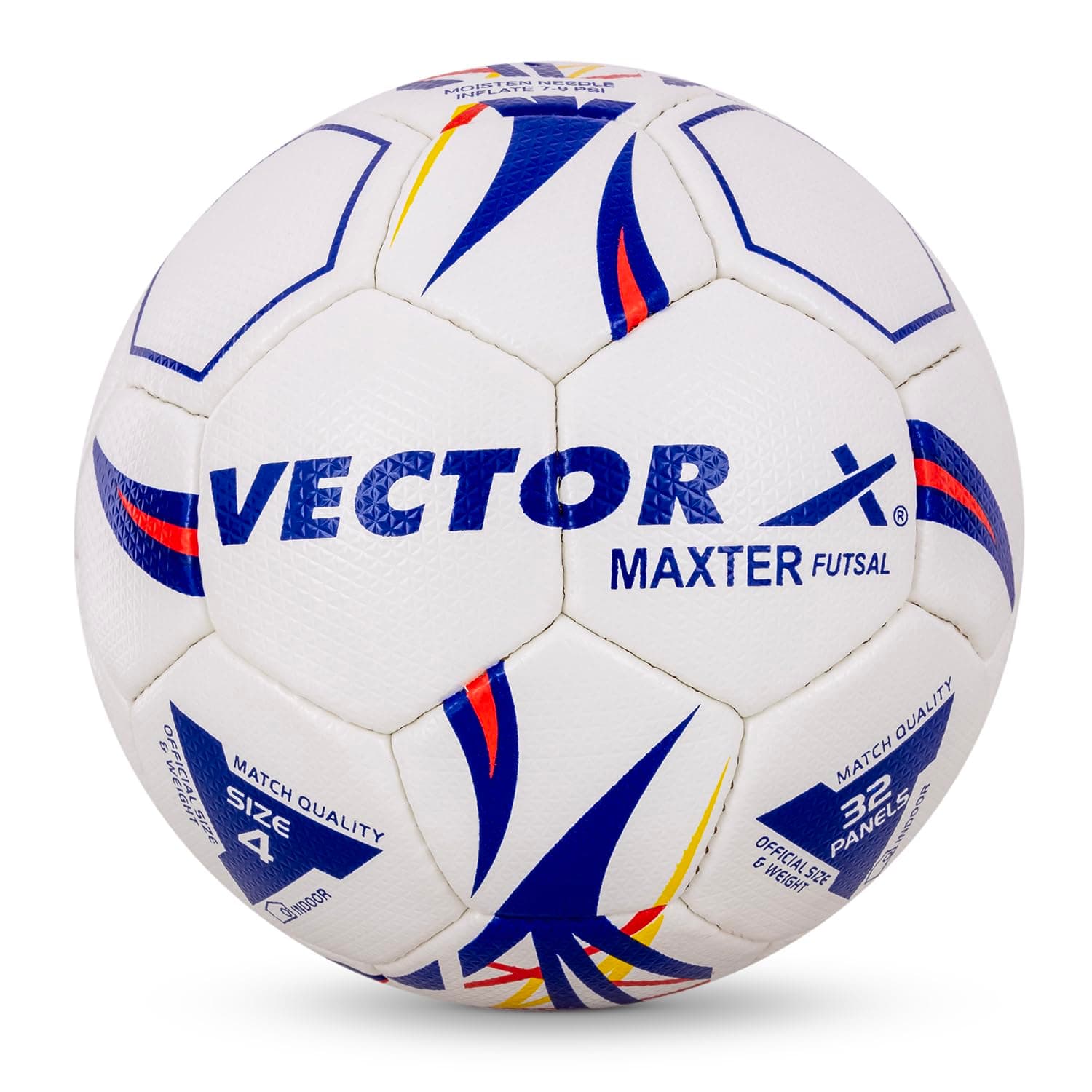 Vector X32 Panel Maxter PU Hand Stitched Indoor/Outdoor Futsal Football with Low Bounce Bladder, White-Blue, Size 4, Suitable for Match and Training for Adut and Kids 10-14 Years