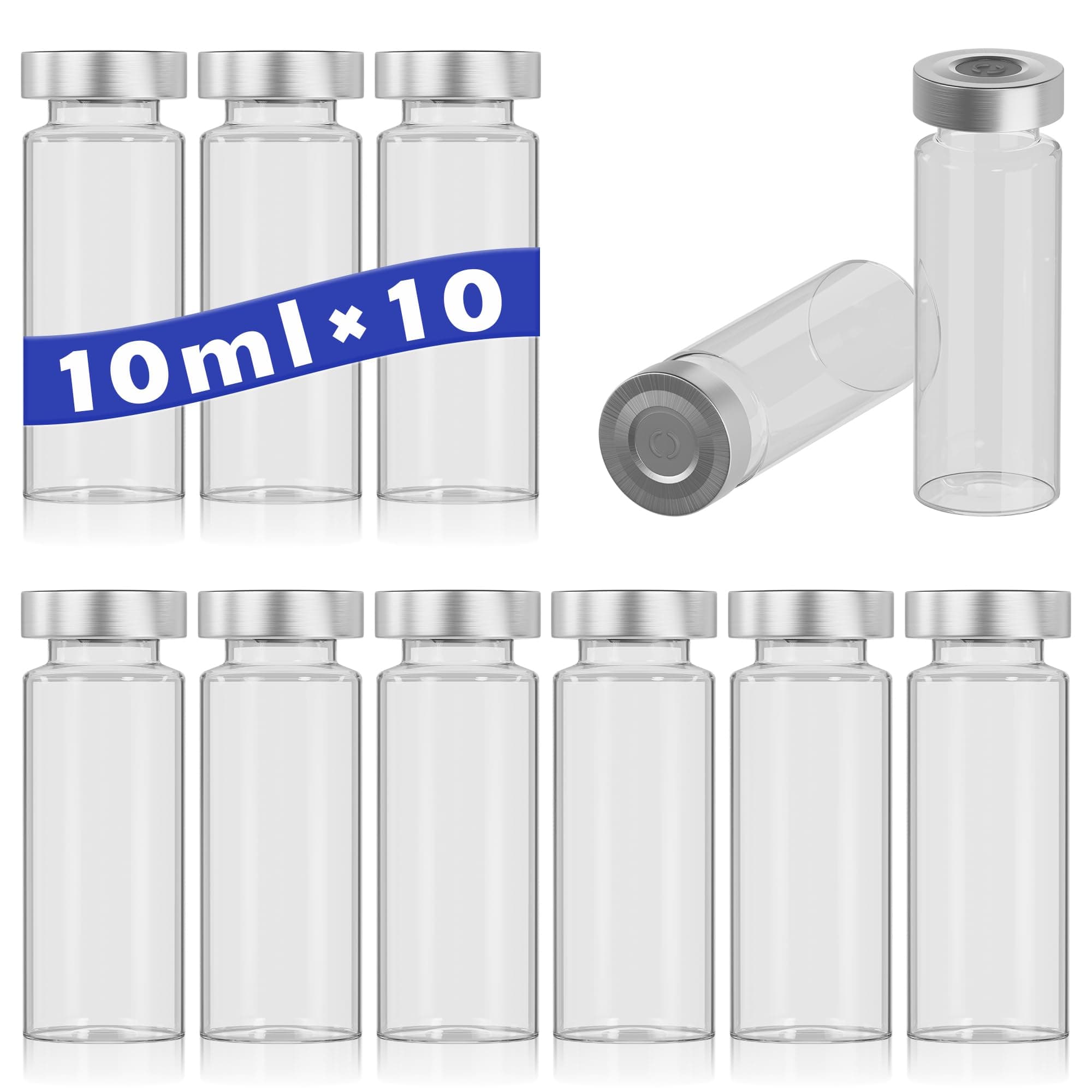 10ml Glass Vials for Injection, with Self Healing Injection Port, Transparent Sealed, Empty Vials for Injection(10pcs, 10ml)