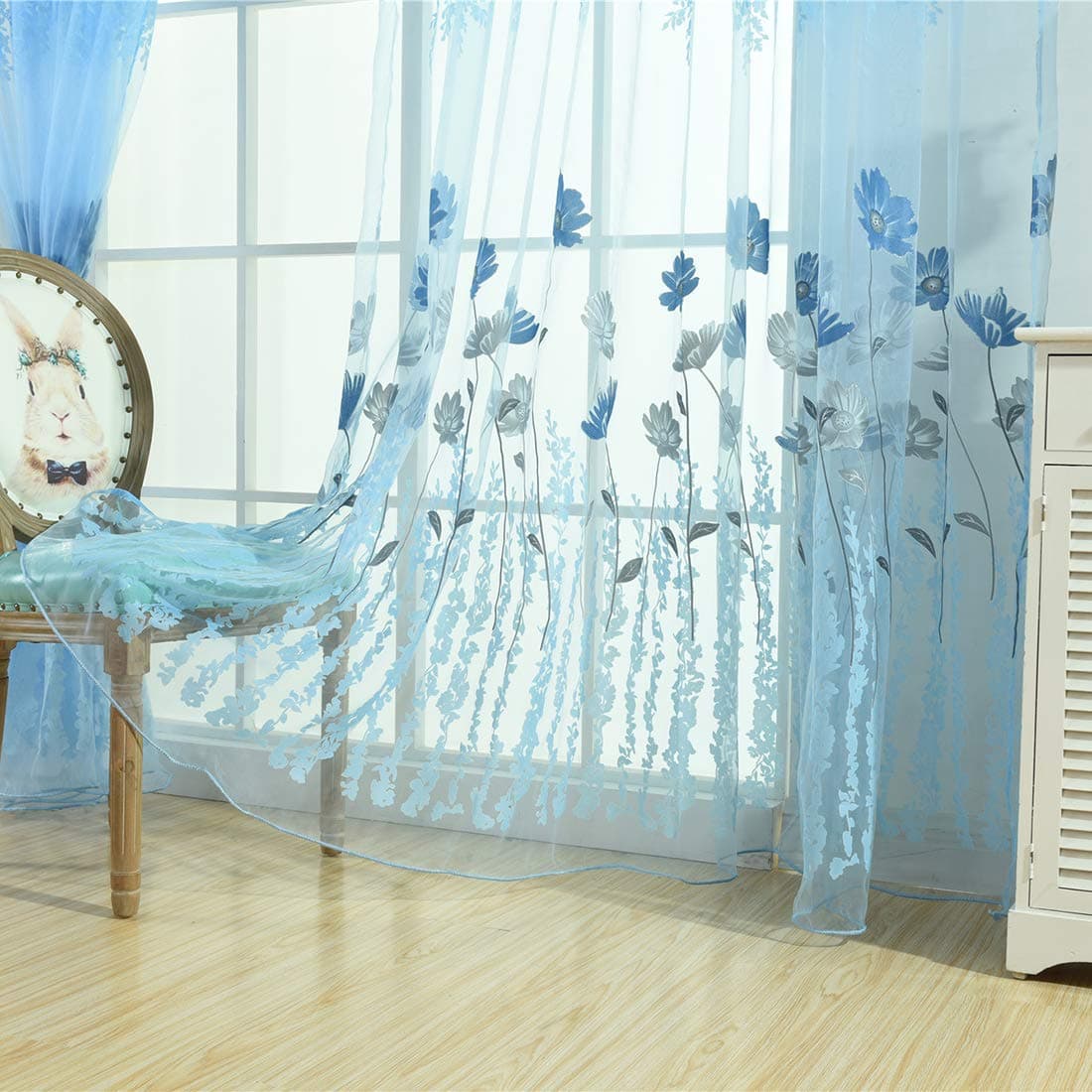 haoun 2Pcs Gesang Voile Tulle Sheer Curtain Window Panel Drape 39.4x78.8-Blue