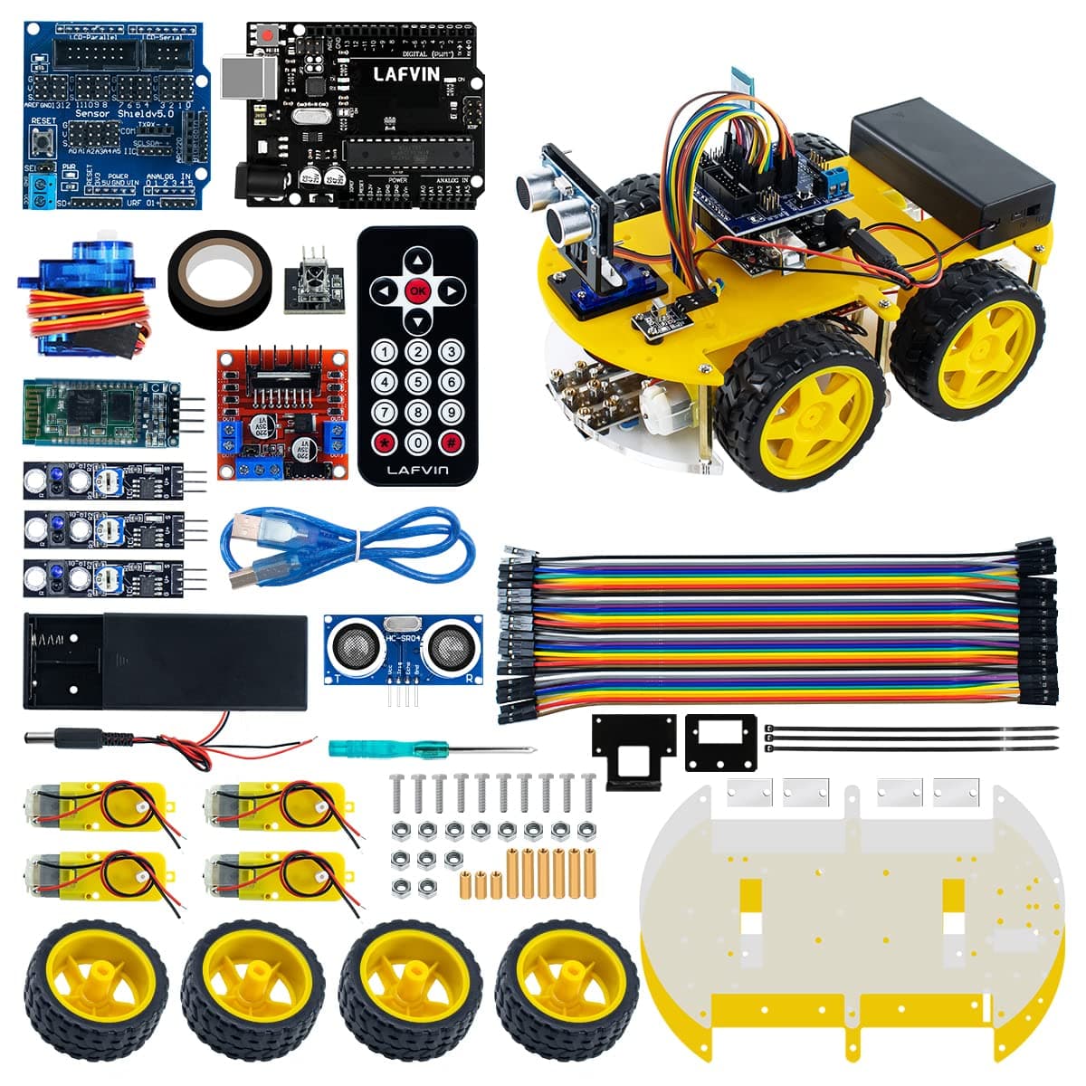 LAFVIN LAFVIN Smart Robot Car Kit Include UNO R3,Ultrasonic Sensor, Bluetooth Module for Arduino with Tutorial