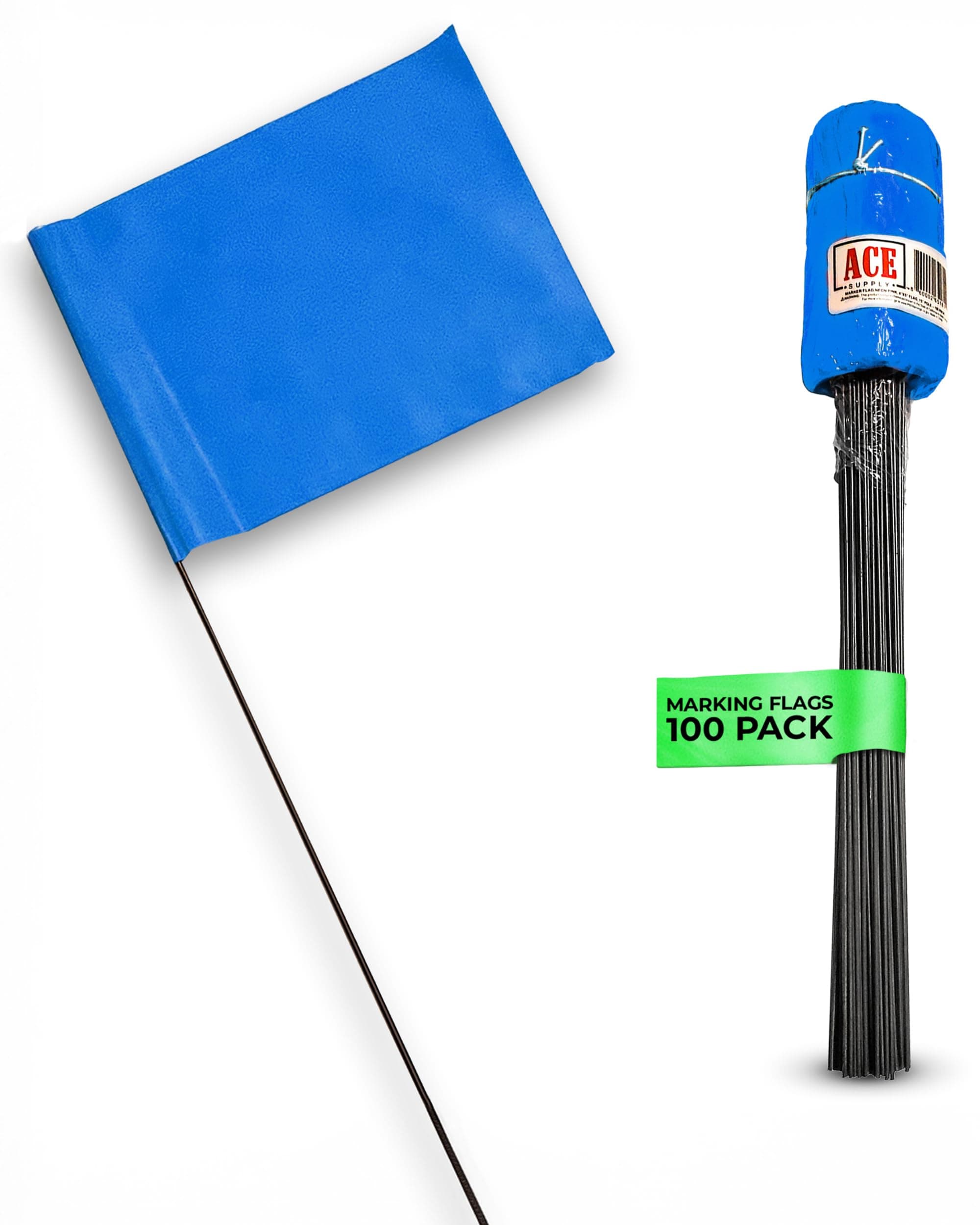Blue Marking Flags 100 Pack - 4x5x15 Inch Blue Yard Flags - Markers For Lawn, Irrigation, Landscaping, Survey & Sprinkler Head Marking