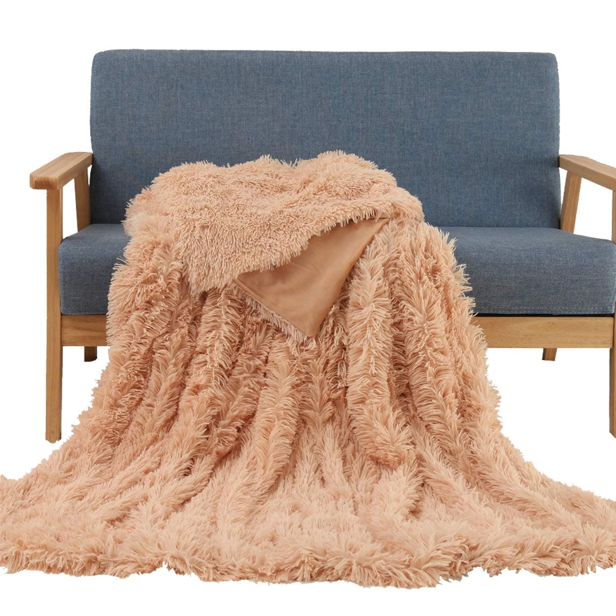 Soffte Cloud Super Soft Long Shaggy Warm Plush Fannel Blanket Throw Qulit Cozy Couch Peach Plush Throw Blanket (51"x63")