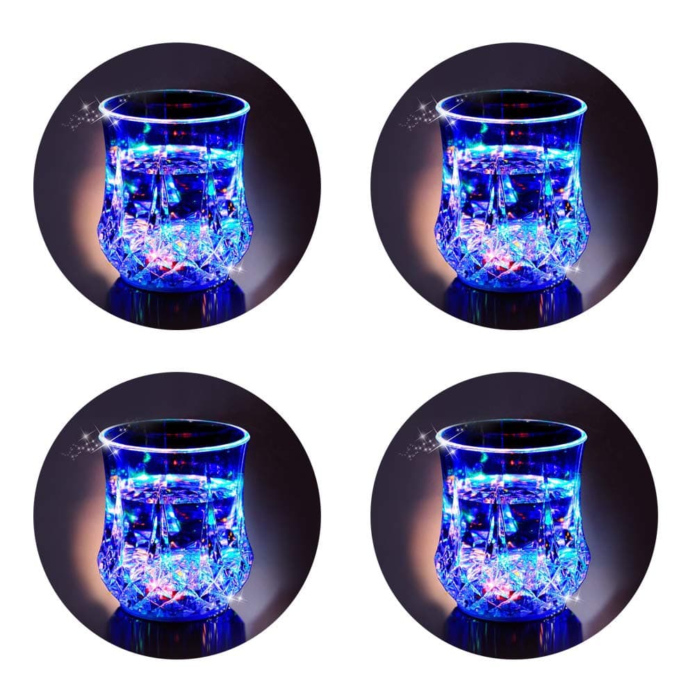 LED Cups 4 PACK Flashing Light up Automatic Water Activated Color Changing Wine Whisky Beer Cola Juice Drinkware Mugs Shot Glass for Bar Disco Night Club Party Halloween Christmas, Set of 4