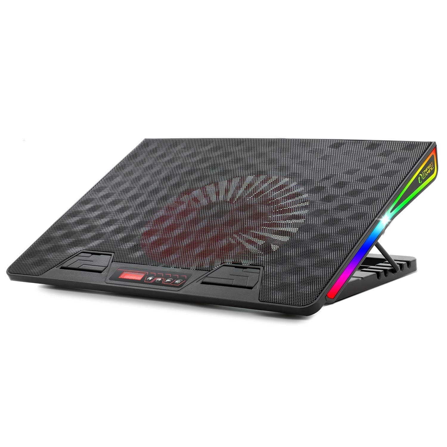 EMPIRE GAMING - Laptop Cooling Stand Airboost- Cooler Pad Compatible with Notebook 12”-17” - 1 Powerful Quiet Fan 18cm - LCD Controller - 5 Adjustable Heights Ergonomic - LED RGB Backlighting - USB