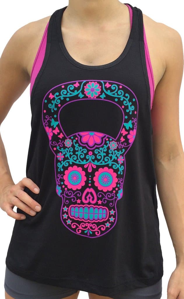 SoRock Kettlebell Sugar Skull Singlet Tank Top Large Black