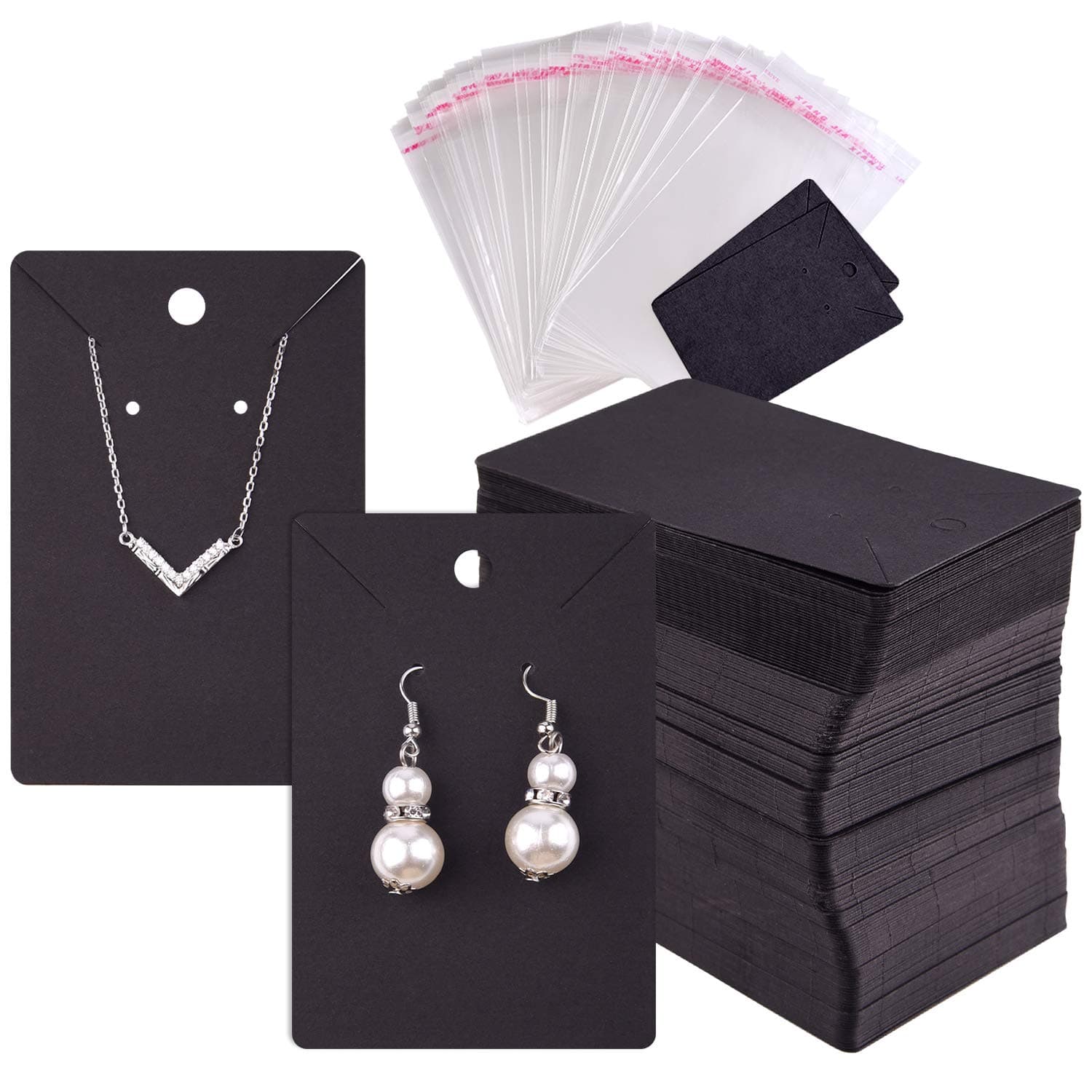 TUPARKA 120 Pcs Earring Display Card, Necklace Display Cards with120Pcs Self-Seal Bags,Earring Card Holder Blank Kraft Paper Tags for DIY Ear Studs and Earrings,3.5 x 2 Inches