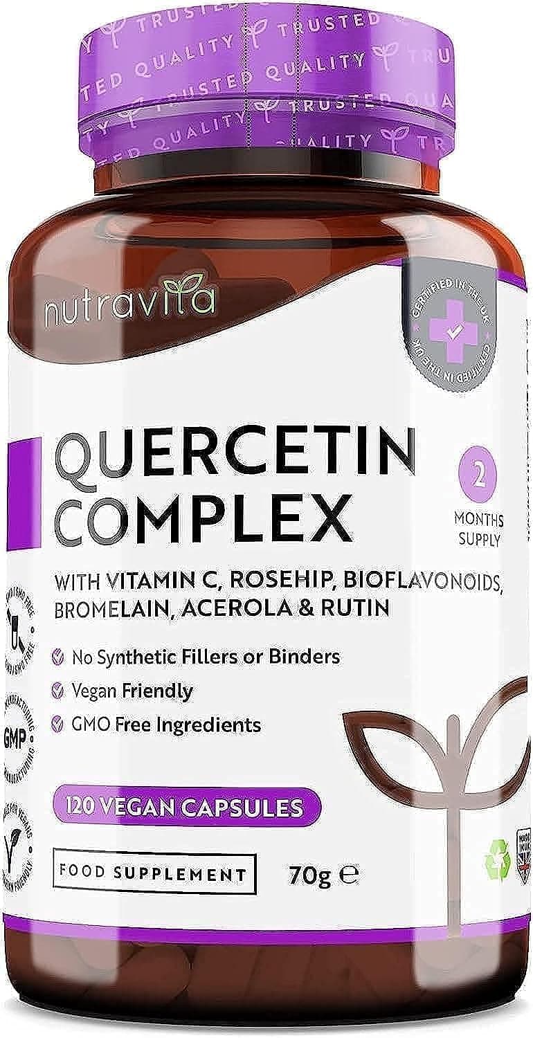 Quercetin Complex With Vitamin C Rosehip Bioflavanoids Bromelain Acerola & Rutin 120 Vegan Capsules Made In The Uk
