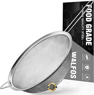 8.6 Inch Large Fine Mesh Strainer, Kitchen Metal Food Strainers with Sturdy Handle, Stainless Steel 30 Mesh Sieve Sifters for Rice, Quinoa, Pasta, Fruits, Vegetables, etc.