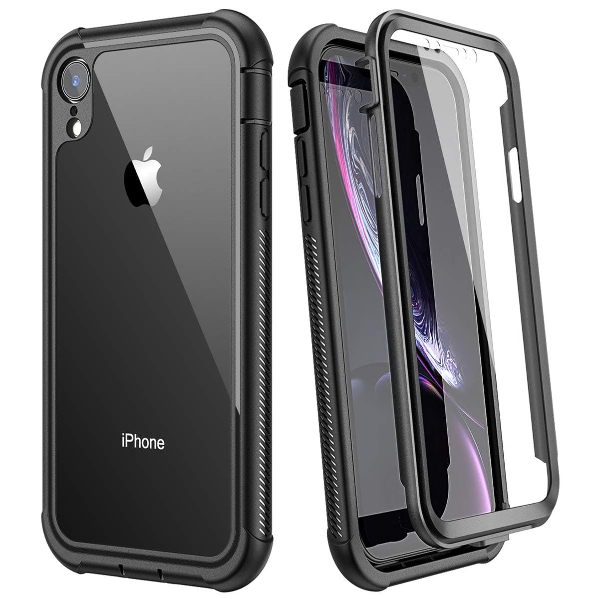 WE LOVE CASE iphone XR Case, Built-in Screen Protector Real 360 Protection Full Body Slim Fit Rugged Clear Bumper Case Shockproof Dustproof Protective Phone Case for iphone XR (Black) - 6.1 inches