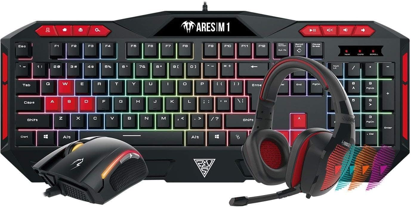 GAMDIAS Poseidon M1 Gaming Combo, Ares M1 Membrane Keyboard with Zeus E2 optical Mouse and Eros E1 Headset (Poseidon M1)