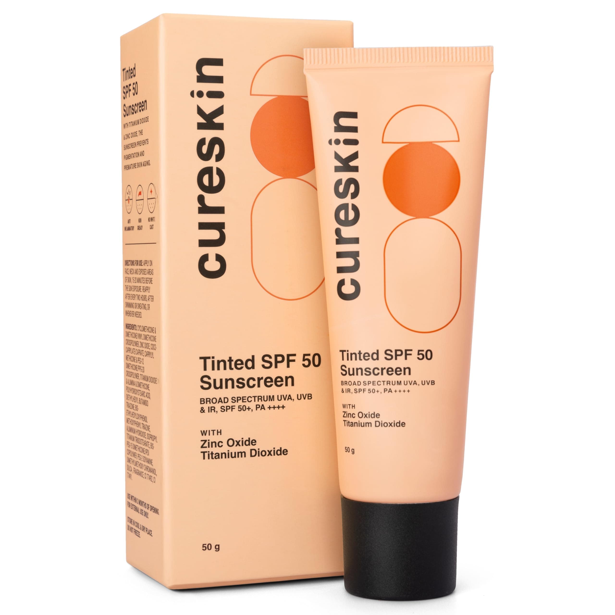 Cureskin Mineral Sunscreen Matte Finish Tinted SPF 50 PA++++ | Broad Spectrum Sun (UVA/UVB/IR) Protection with Titanium Dioxide, 50 g (Pack of 1)