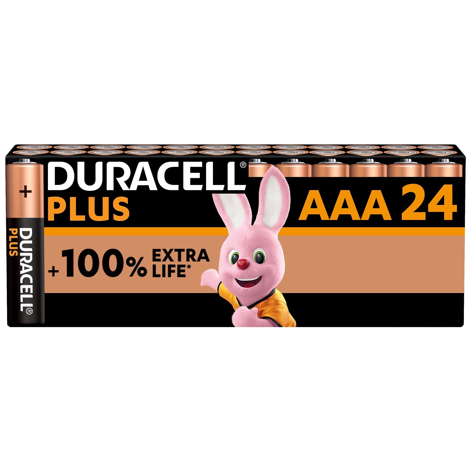 Duracell Plus AAA Batteries (24 Pack) Alkaline 1.5V - Up to 100% Extra Life - Reliability for Everyday Devices - 0% Plastic in Pack-10 Years Storage - LR03 MN2400