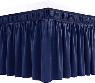 Biscaynebay Wrap Around Bed Skirts for Queen Beds 19" Long Drop, Navy Adjustable Elastic Dust Ruffles Easy Fit Wrinkle & Fade Resistant Silky Luxurious Fabric Solid Machine Washable
