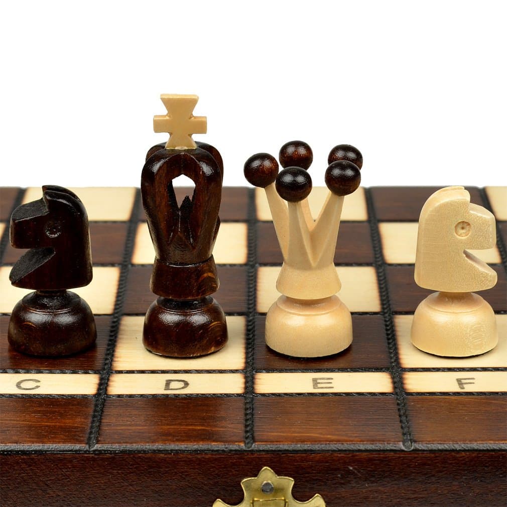 Small European Wooden Chess and Checkers Set - 13.8"