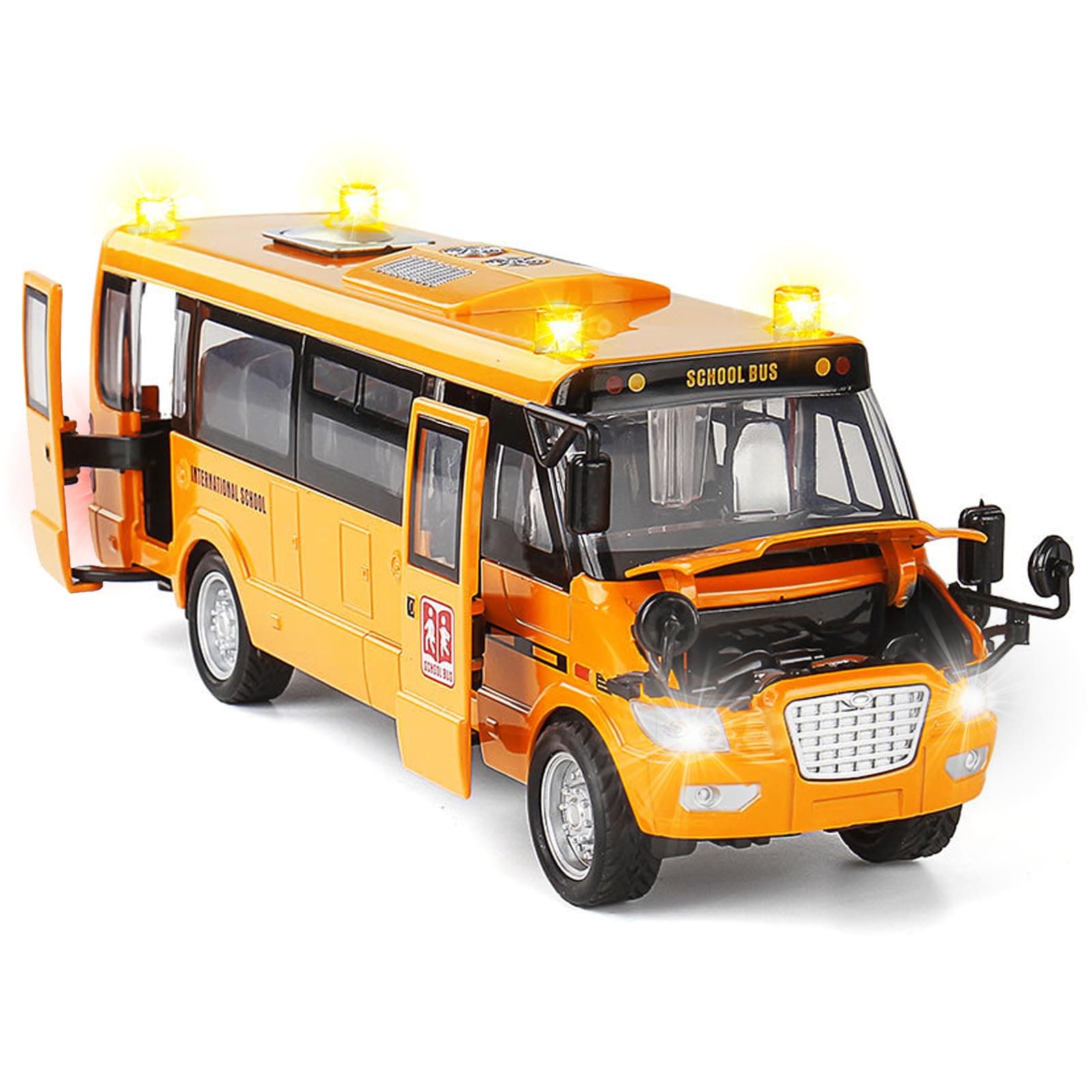 CORPER TOYS Kid's Die Cast Alloy Pull Back School Play Bus with Sounds and Lights (Yellow, Large)