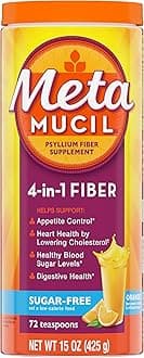Metamucil 4-in-1 Psyllium Husk GLP-1 Friendly Fiber Supplement, Sugar-Free, 72 teaspoons, Orange Flavored, Daily Fiber Powder for Digestive Health, made with Plant-Based Psyllium Husk Fiber