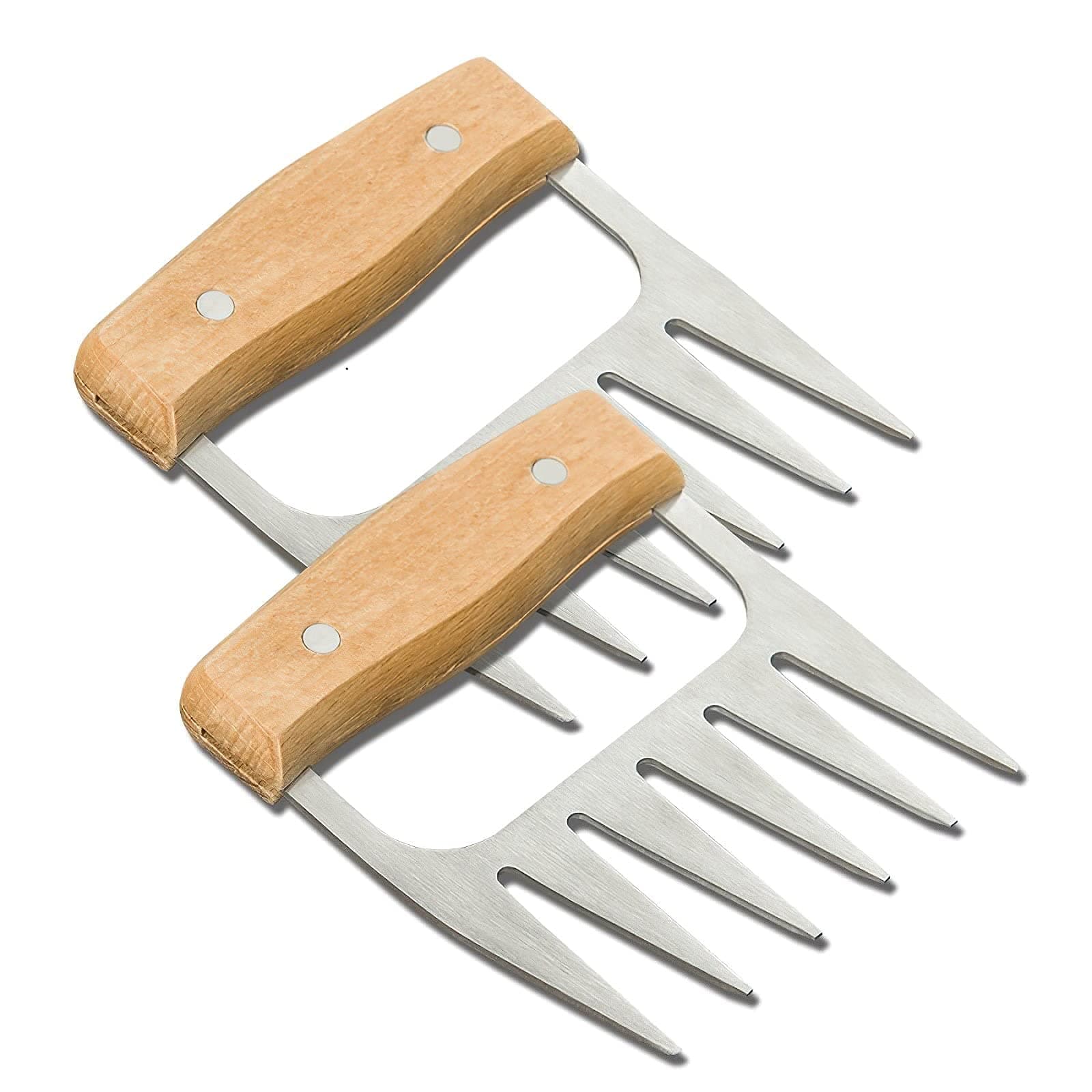 DSFGHB Metal Meat Claws Bear Claws Wooden Handle Stainless Steel Meat Forks Kitchen Gadgets for Shredding,Pulling,Turkey,Chicken Stainless steel / Silver