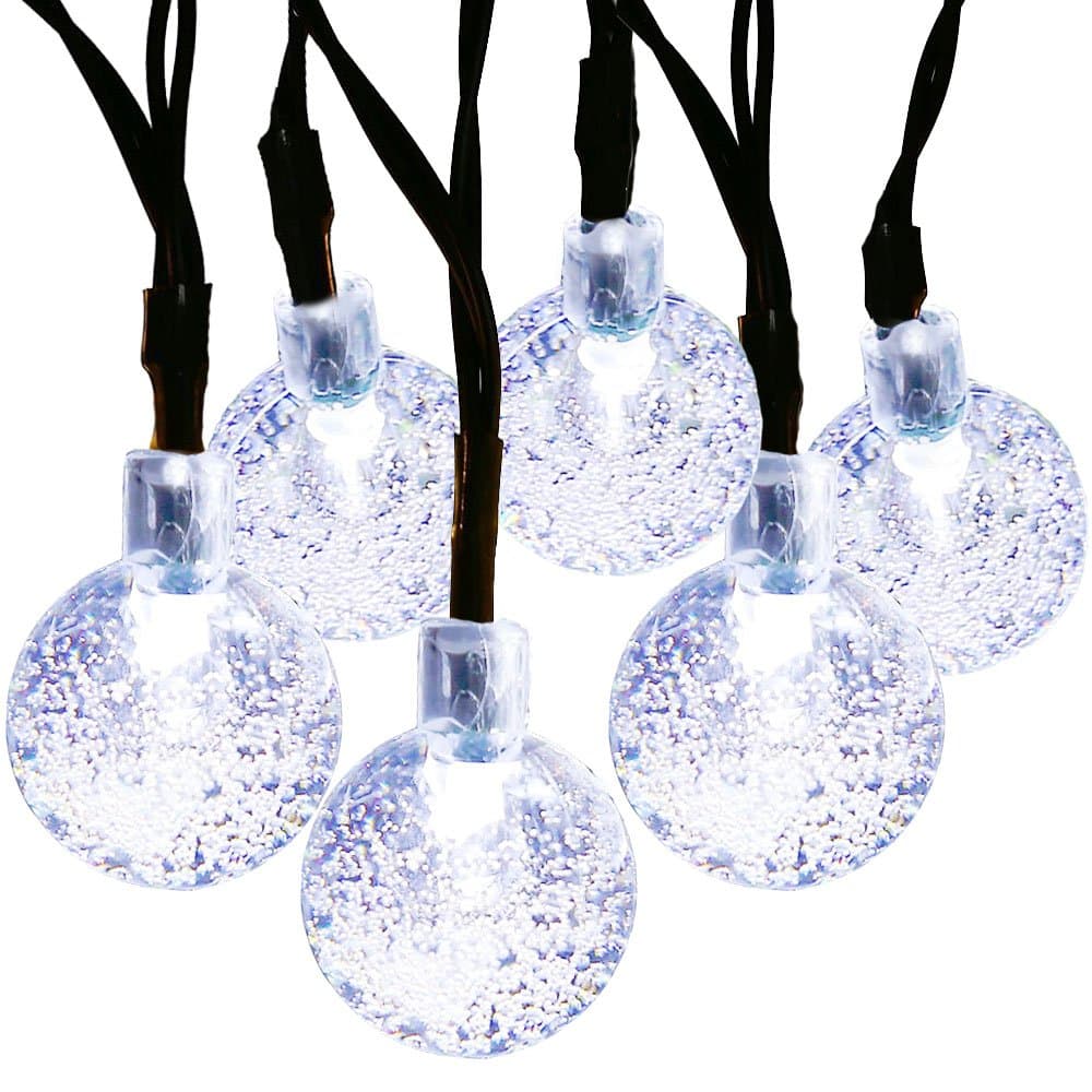 Kalokelvin Solar String Lights 30 LED Crystal Ball Fairy Lights 21FT Waterproof 8-in-1 Mode Outdoor Lights for Home, Lawn,Patio,Tree, Wedding, Party and Holiday Decorations (30 White)