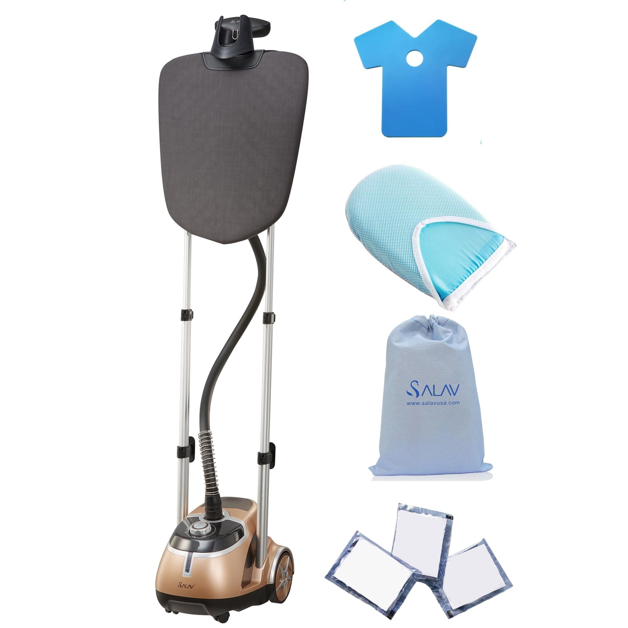 SALAV Professional Garment Steamer with Ironing Board and Accessories Pack