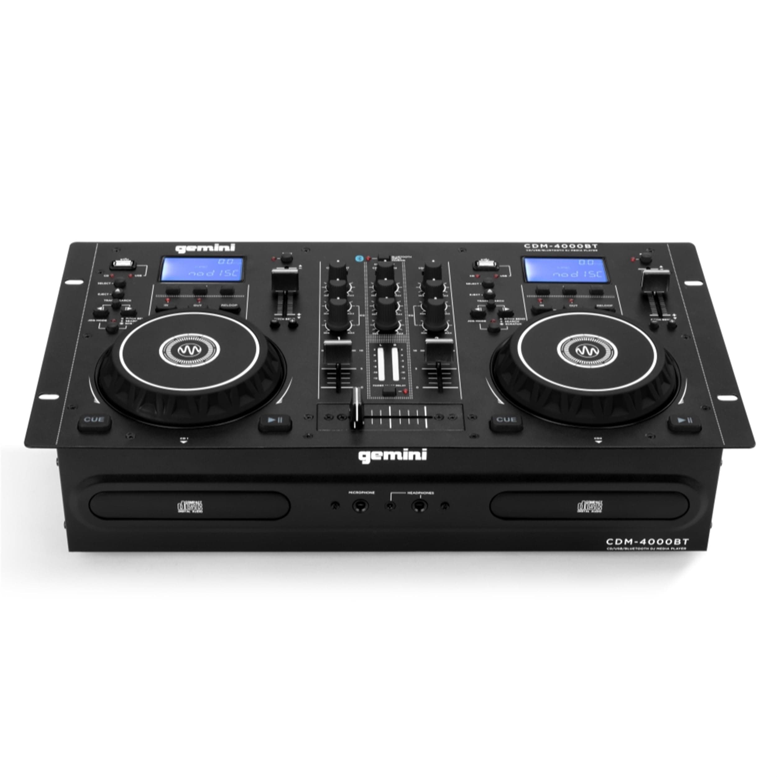 Cdm-4000Bt Stand Alone Bluetooth Streaming Professional Dj Dual Deck Media Player Mixer Cd/Cdr USB Playback 2 Band EQualizer Manual Looping Sensitive Jog Wheels, Xlr Output, Anti-Shock