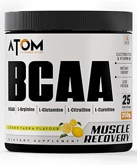 AS-IT-IS ATOM BCAA 250g with L-arginine, L-Carnitine, L-Citrulline for Energy Burst & Athletic Performance | Lemon Tadka Flavorr…