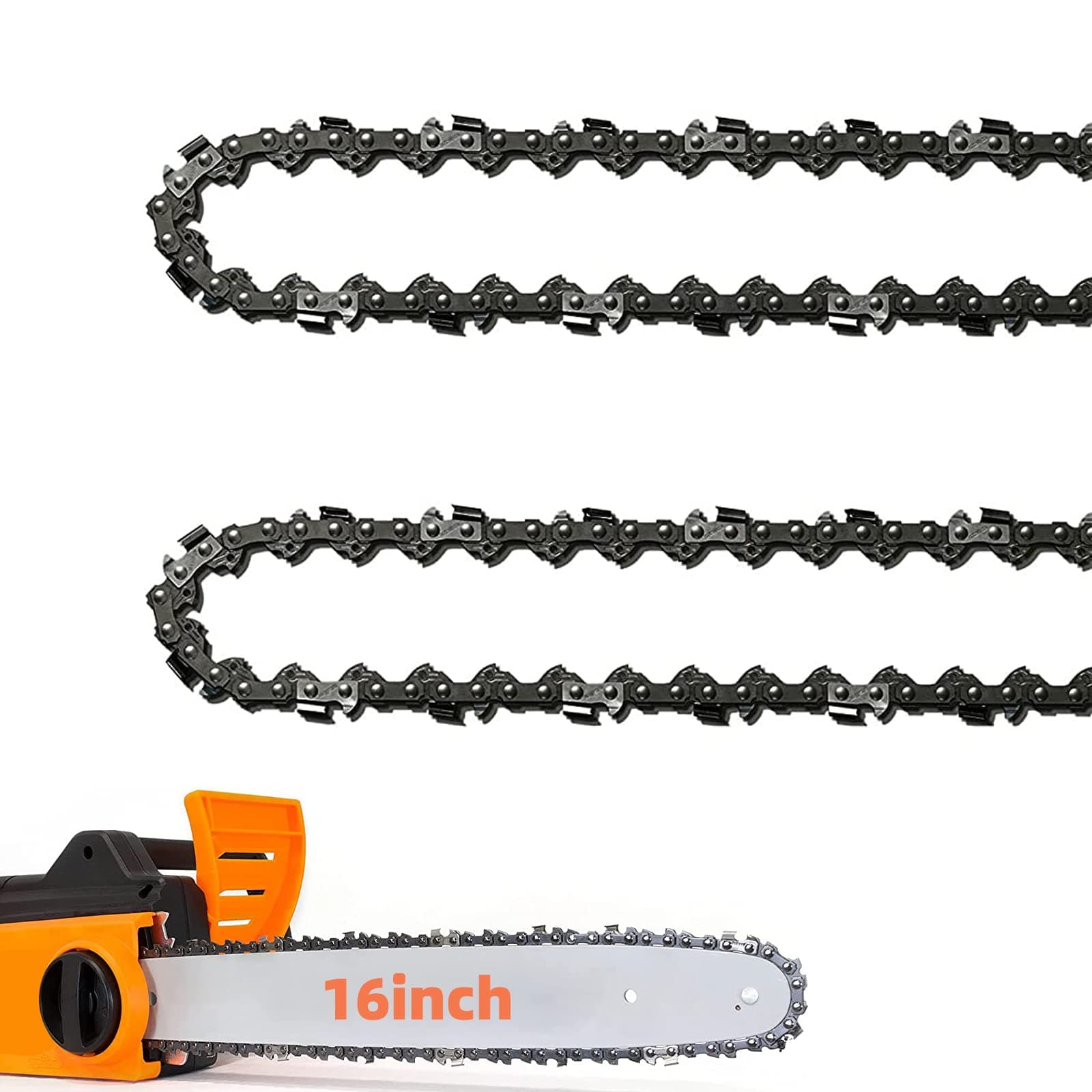 2 Pack 16 Inch Chainsaw Chain 56 Drive Links .050" Gauge, 3/8" Pitch, 16" Replacement Chain Low-Kickback Chainsaw Chains Compatible with Craftsman, Echo, Homelite, Poulan and more