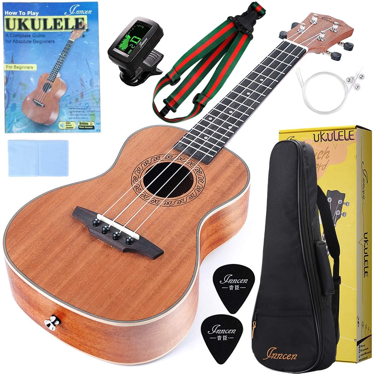 Concert Ukulele, 23 Inch Soprano Ukulele for Beginner, Waterproof Resistance Mahogany Ukuleles, Beginner Ukulele with Free Video Ukulele Lessons, Gig Bag, Tuner, Strap, String And Picks