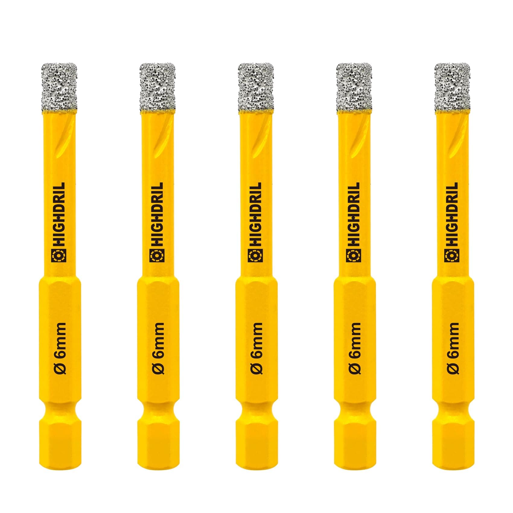 HIGHDRILDry Diamond Drill Bits 5Pcs 6mm 1/4" with Hex Shank for Granite Marble Porcelain Tile Ceramic