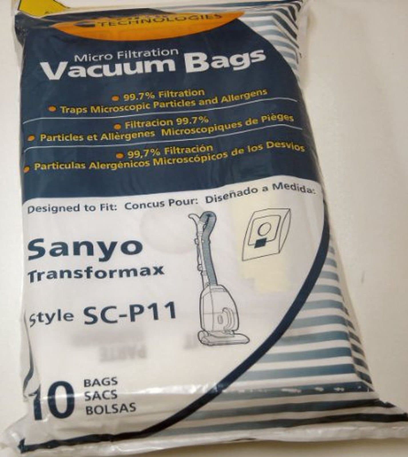 Replacement for 10 (Ten) Vacuum Bags Style SC-P11 Fit Sanyo Transformax SC15 SC150 SC15A SC15B SC18 SCKT17