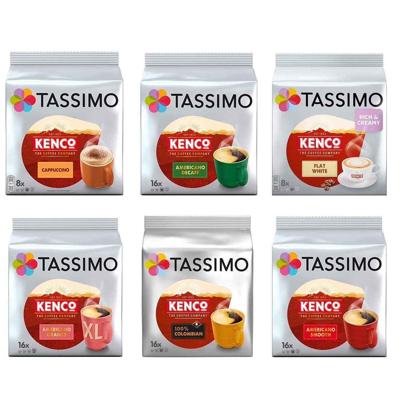 Kenco Lovers Selection - Tassimo Kenco Cappuccino/Decaf/Flat White/Americano Grande/Colombian/Americano Smooth - 6 Packs (80 Servings)
