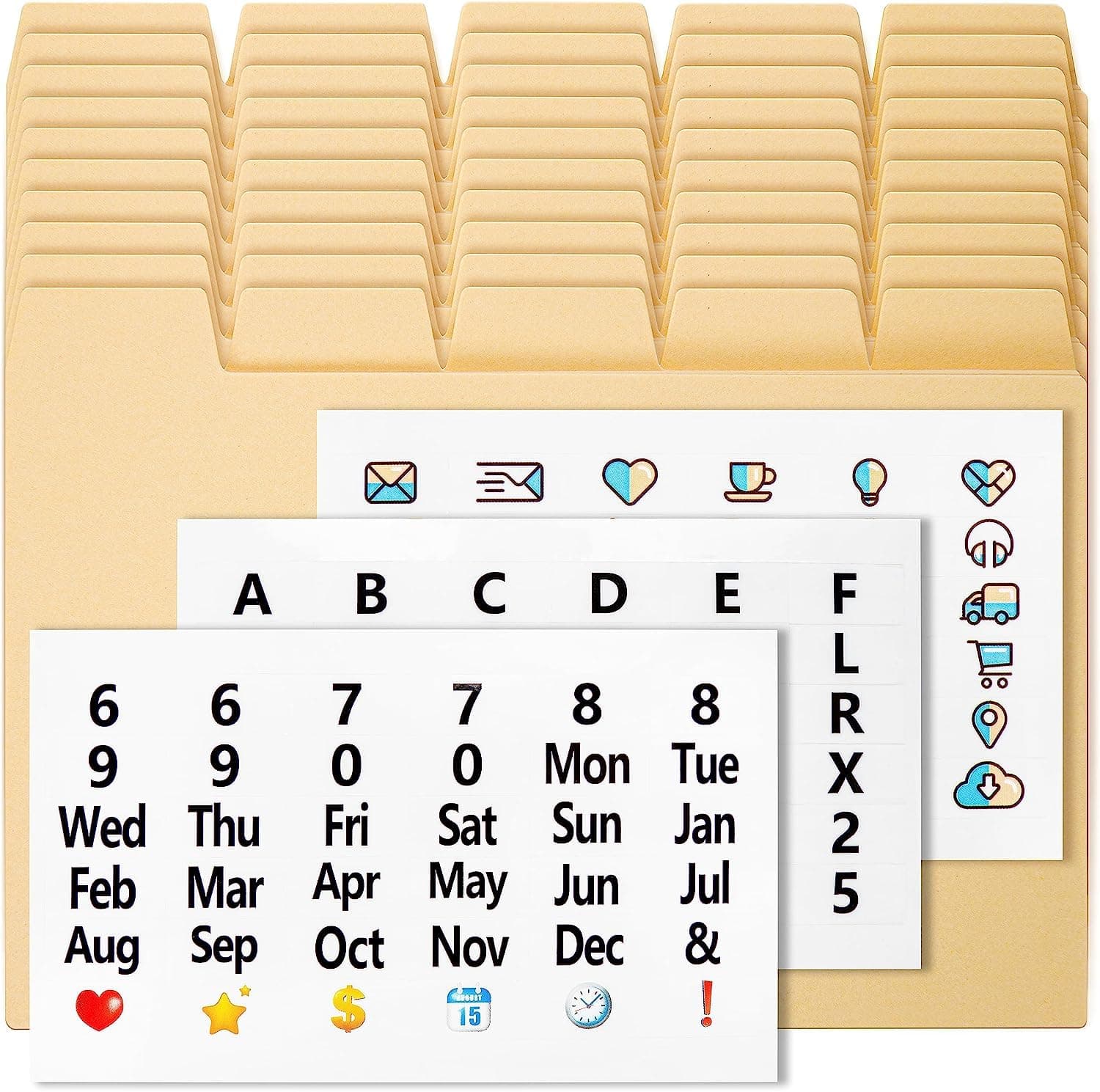 50 Manila Index Card Dividers with Tabs, 4x6 Blank, 108 Stickers - Monthly, Recipe & Greeting Card Dividers