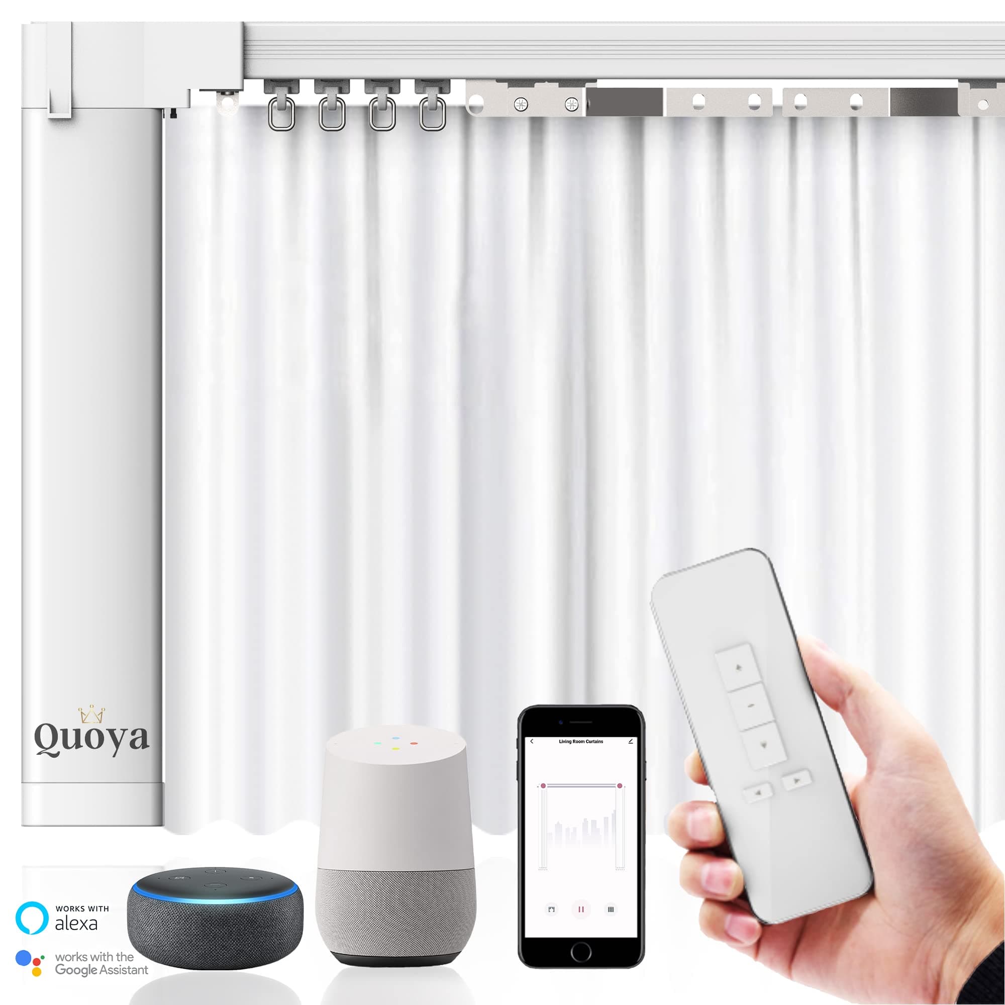 Quoya Smart Electric Curtain Track AT5810【Up to 3m(118in) - Motorised and Adjustable 】, with Automated Rail Motor with App, Voice, Remote Control, Compatible with Alexa, Google and Siri