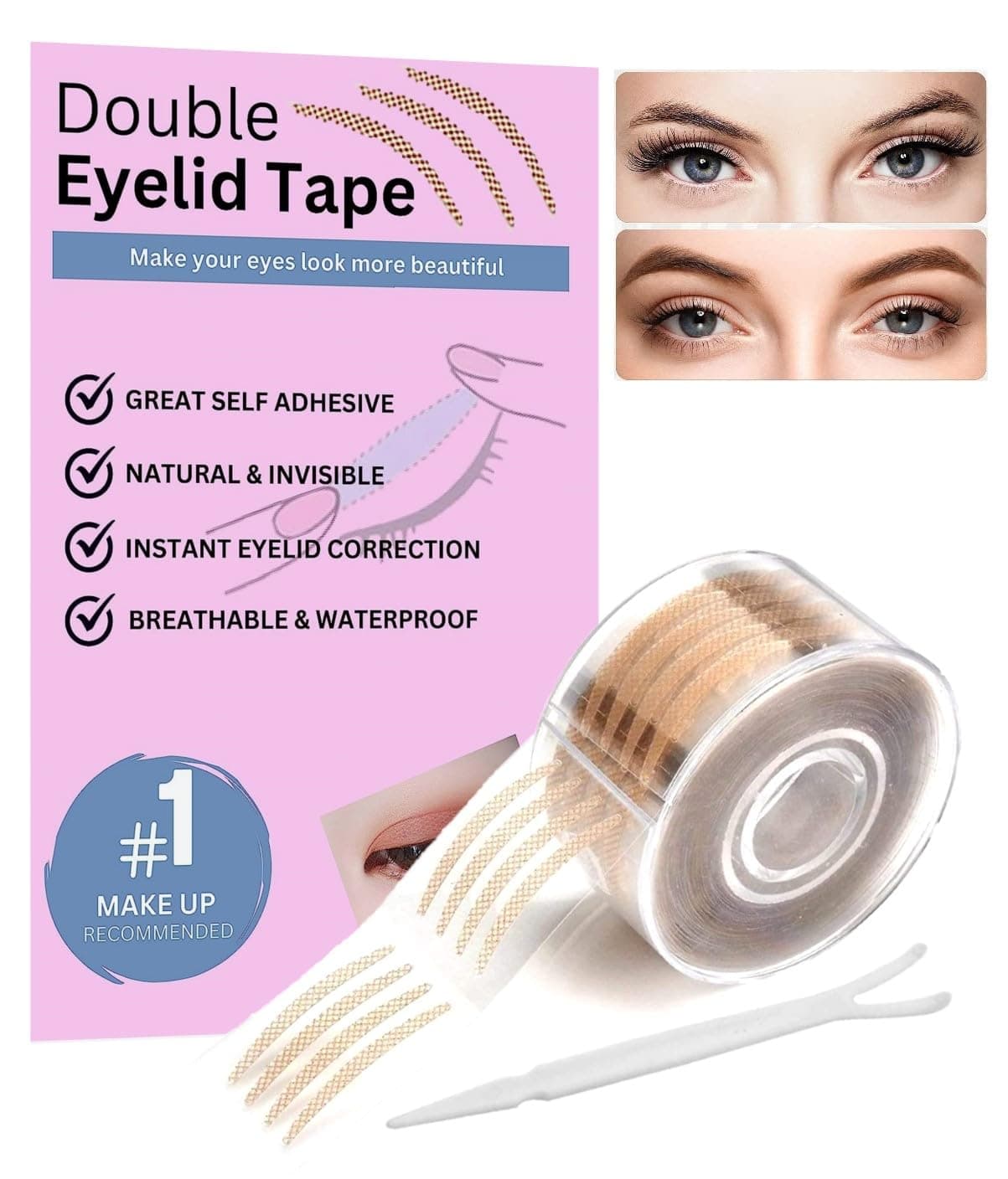 600 pair eyelid tape for double eyelid invisible waterproof, eyelid tape for hooded eyes Makeup Eyelid tape tools Sticker Strips with fork