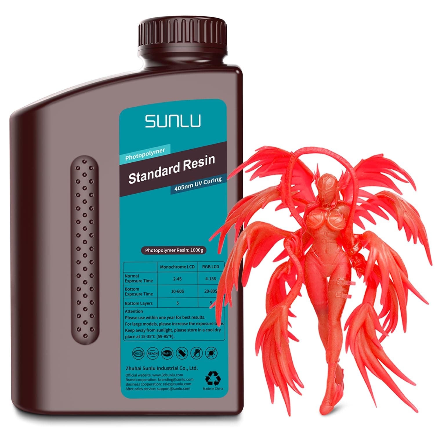 3D Printer Resin, 1000g Standard Photopolymer Fast Curing Resin for LCD/DLP/SLA Resin 3D Printer, 405nm UV Curing 3D Printing Resin, Low Shrinkage, High Precision, 1kg, Clear Red