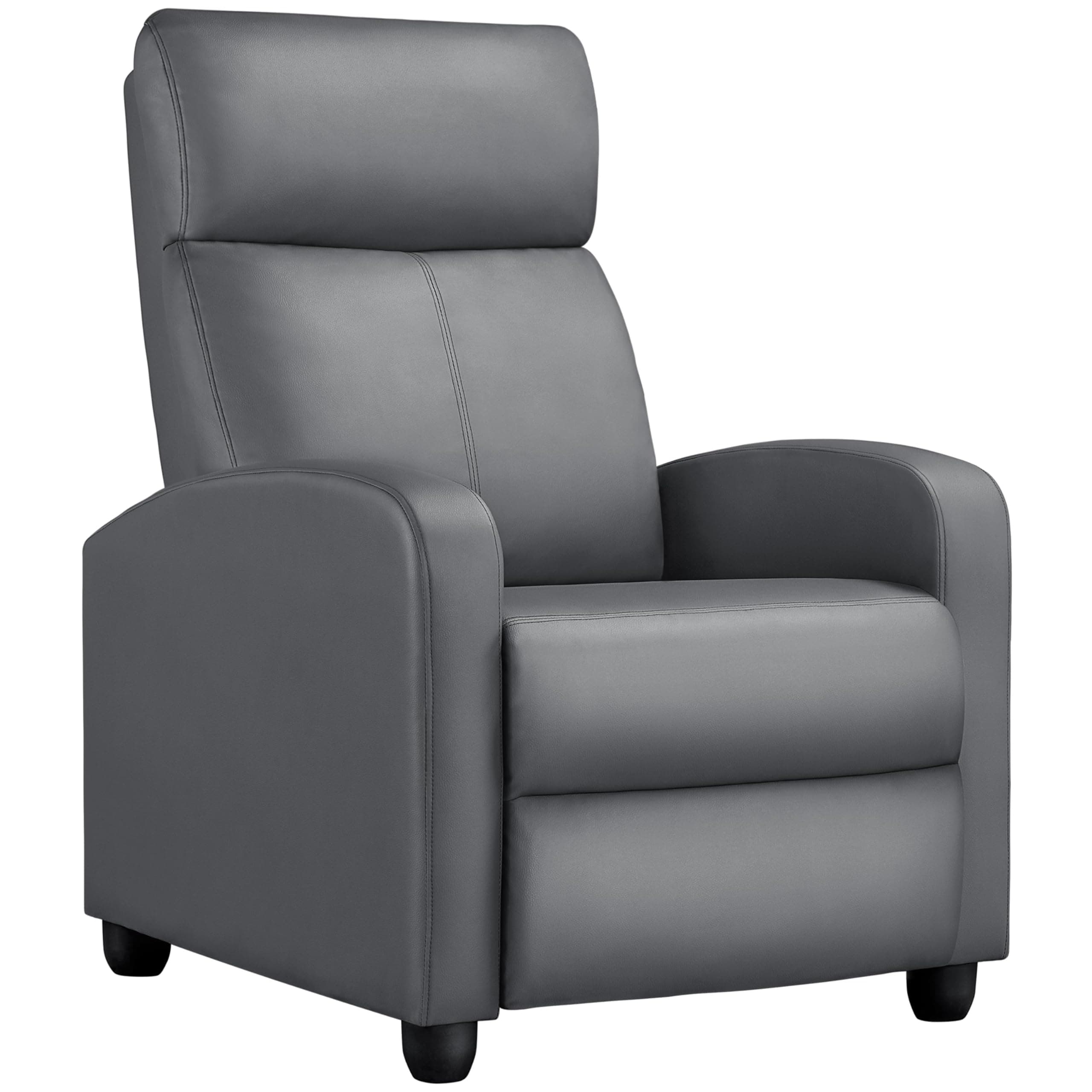 Yaheetech Recliner Chair PU Leather Recliner Sofa Home Theater Seating with Lumbar Support Overstuffed High-Density Sponge Push Silver Gray Recliners