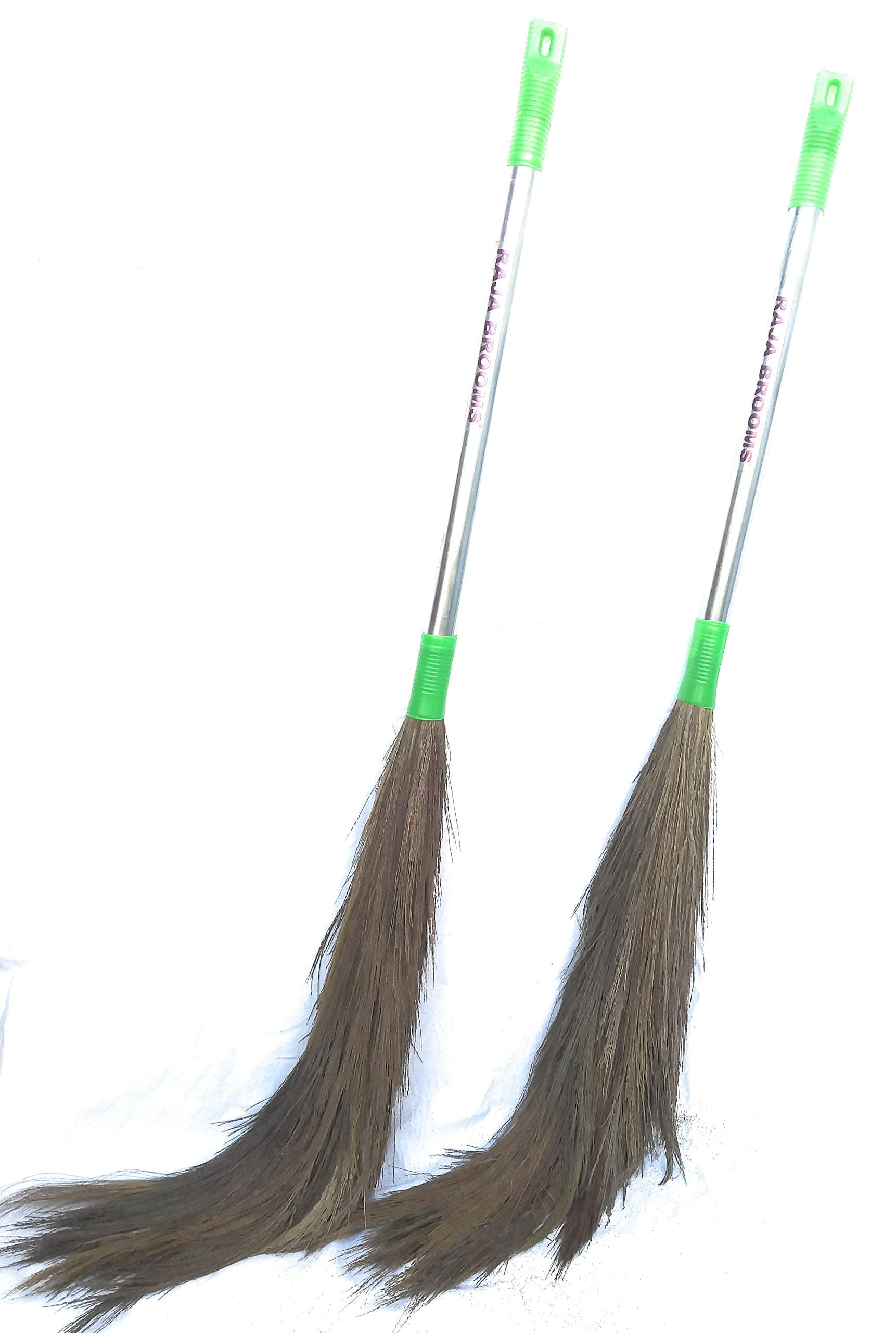Raja Brooms Jhadu Set of 2 Pieces with Steel Handle Eco Friendly Soft Grass Floor Brooms Multicolor