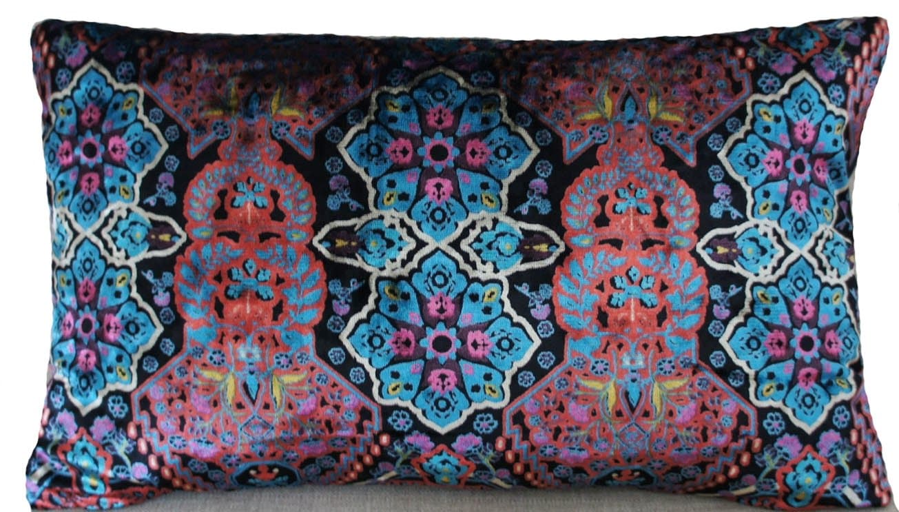 Arcobaleno London Black Cushion Cover Velvet Osborne & Little Iolanthe Blue Red Oriental Pattern