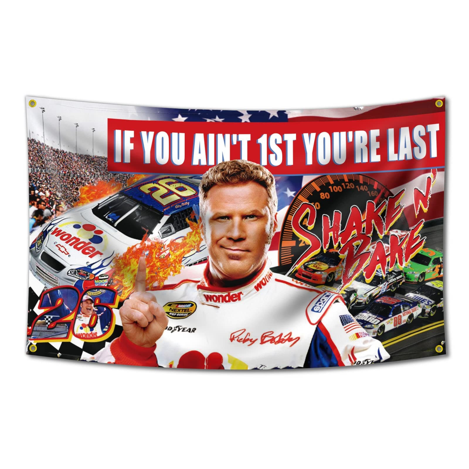 If You Ain't 1st First You're Last Flag for Talladega Nights Ricky Bobby，3x5 Feet Flag Funny Poster Durable Man Cave Wall Flag with Brass Grommets This beautiful entertaining banner flag for College