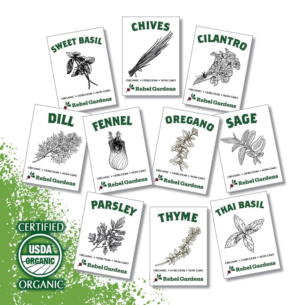 Organic Herb Seeds - Certified Non GMO Heirloom Herbs Home Garden Seed for Planting Indoors and Outdoors (10 Culinary Varieties Pack)