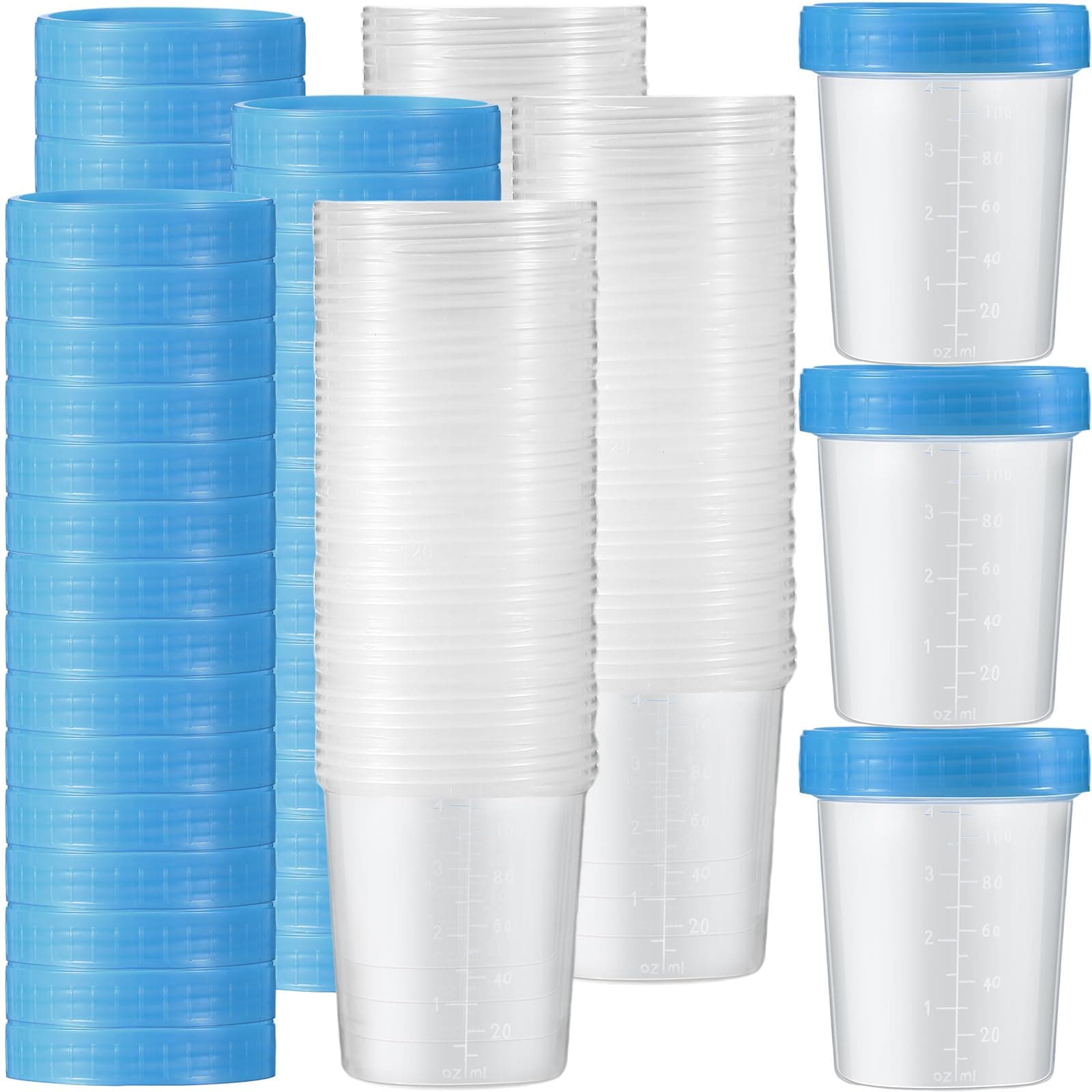 Geiserailie 100 Pcs Disposable Specimen Cups 4oz Specimen Containers Urine Cups with Leak Proof Screw on Single Use Stool Sample Collection Kit for Safe Urine Pee Stool Sample Analysis Testing